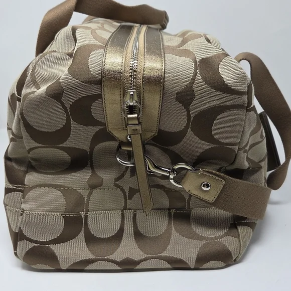 CoachKyra Signature Logo Travel Satchel Duffel Duffle Bag Tan Khaki